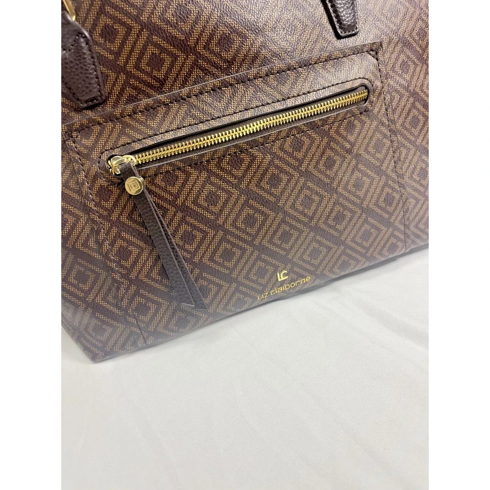 Brown Shoulder Tote Bag Womens Classic Everyday Designer Gold Accent Liz Claibor